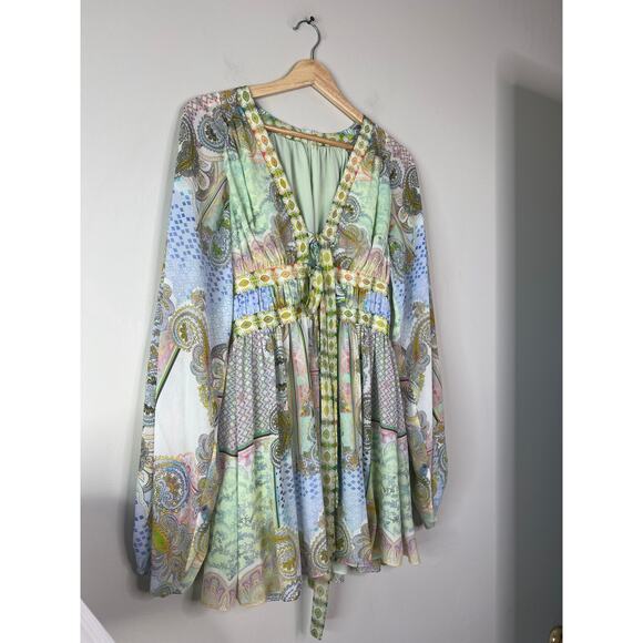 NEW Alexis Tessie Fully Lined Front Tie Blouson Sleeves Mini Dress Rococco Sz XS - Picture 3 of 8